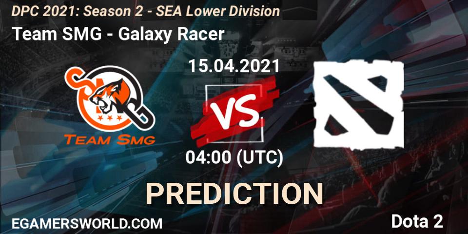 Prognose für das Spiel Team SMG VS Galaxy Racer. 15.04.2021 at 04:01. Dota 2 - DPC 2021: Season 2 - SEA Lower Division