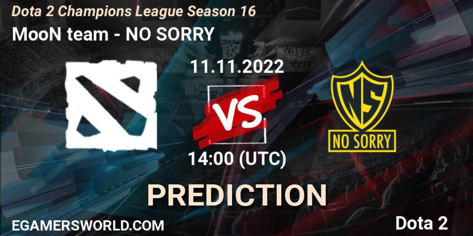Prognose für das Spiel MooN team VS NO SORRY. 11.11.22. Dota 2 - Dota 2 Champions League Season 16