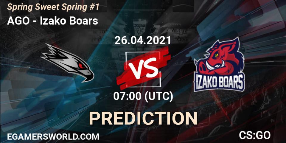 Prognose für das Spiel AGO VS Izako Boars. 26.04.2021 at 13:40. Counter-Strike (CS2) - Spring Sweet Spring #1