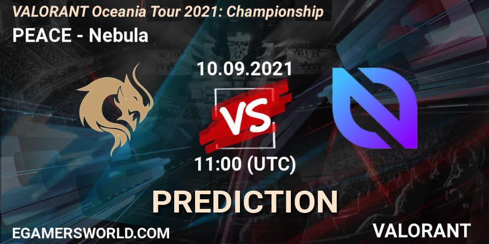 Prognose für das Spiel PEACE VS Nebula. 10.09.2021 at 11:50. VALORANT - VALORANT Oceania Tour 2021: Championship