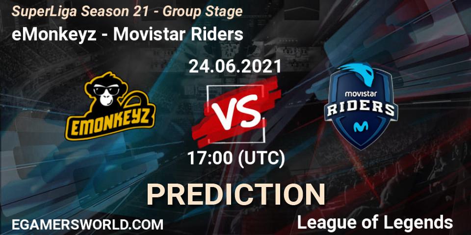 Prognose für das Spiel eMonkeyz VS Movistar Riders. 24.06.2021 at 17:00. LoL - SuperLiga Season 21 - Group Stage 