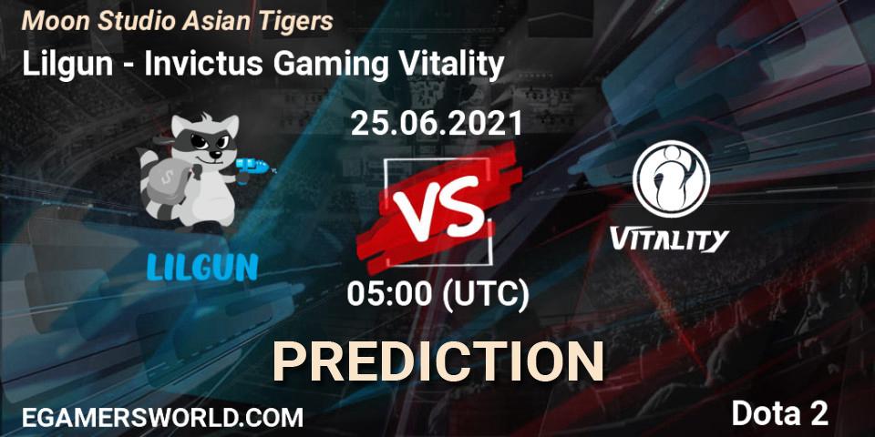 Prognose für das Spiel Lilgun VS Invictus Gaming Vitality. 25.06.2021 at 05:11. Dota 2 - Moon Studio Asian Tigers