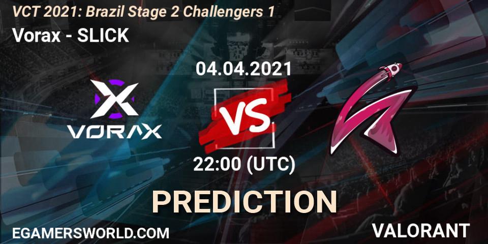Prognose für das Spiel Vorax VS SLICK. 04.04.2021 at 22:00. VALORANT - VCT 2021: Brazil Stage 2 Challengers 1
