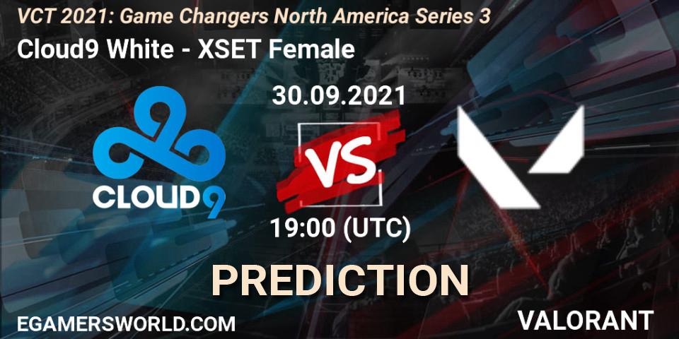 Prognose für das Spiel Cloud9 White VS XSET Female. 30.09.2021 at 21:30. VALORANT - VCT 2021: Game Changers North America Series 3