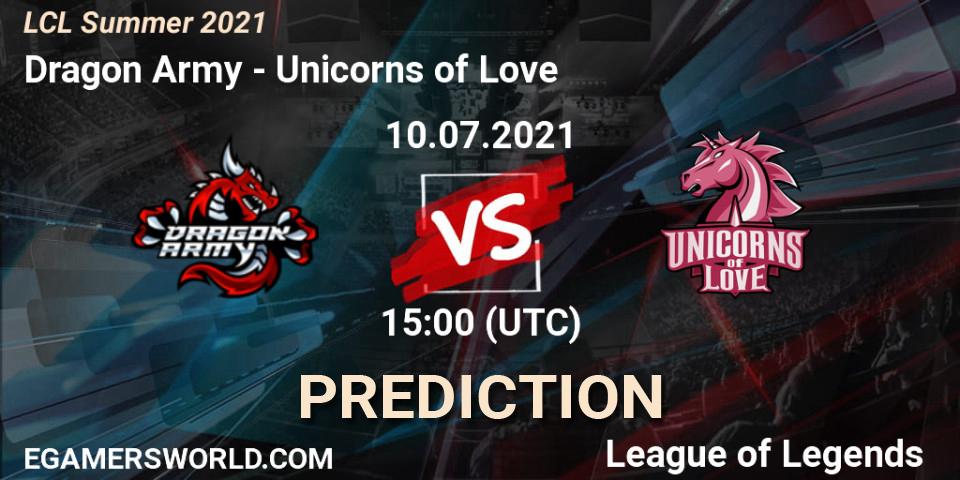 Prognose für das Spiel Dragon Army VS Unicorns of Love. 10.07.2021 at 15:00. LoL - LCL Summer 2021