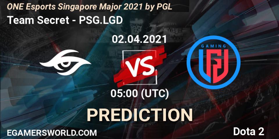 Prognose für das Spiel Team Secret VS PSG.LGD. 02.04.21. Dota 2 - ONE Esports Singapore Major 2021