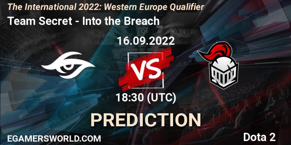 Prognose für das Spiel Team Secret VS Into the Breach. 17.09.2022 at 10:00. Dota 2 - The International 2022: Western Europe Qualifier