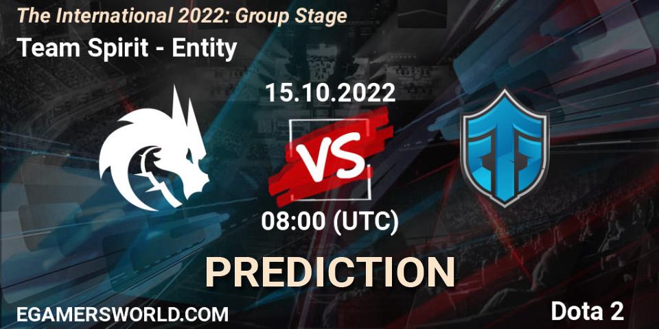 Prognose für das Spiel Team Spirit VS Entity. 15.10.2022 at 08:55. Dota 2 - The International 2022: Group Stage