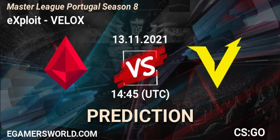 Prognose für das Spiel eXploit VS VELOX. 13.11.2021 at 14:45. Counter-Strike (CS2) - Master League Portugal Season 8