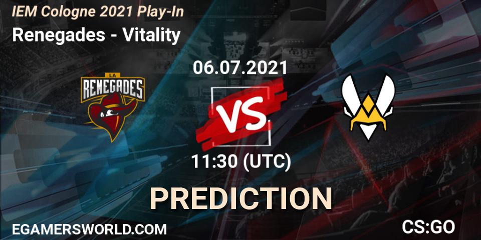 Prognose für das Spiel Renegades VS Vitality. 06.07.21. CS2 (CS:GO) - IEM Cologne 2021 Play-In