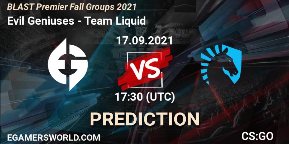 Prognose für das Spiel Evil Geniuses VS Team Liquid. 17.09.2021 at 17:30. Counter-Strike (CS2) - BLAST Premier Fall Groups 2021