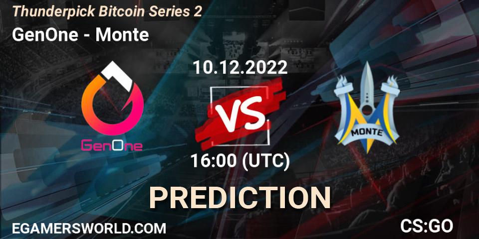 Prognose für das Spiel GenOne VS Monte. 10.12.22. CS2 (CS:GO) - Thunderpick Bitcoin Series 2