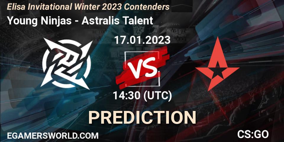 Prognose für das Spiel Young Ninjas VS Astralis Talent. 17.01.23. CS2 (CS:GO) - Elisa Invitational Winter 2023 Contenders