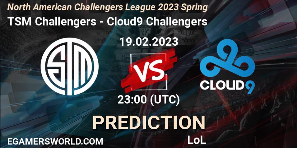 Prognose für das Spiel TSM Challengers VS Cloud9 Challengers. 19.02.23. LoL - NACL 2023 Spring - Group Stage