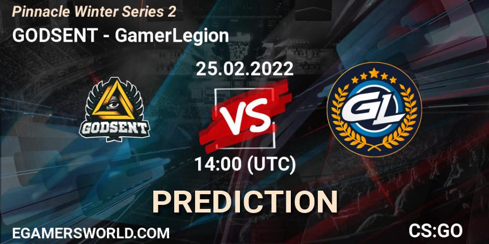 Prognose für das Spiel GODSENT VS GamerLegion. 25.02.2022 at 14:00. Counter-Strike (CS2) - Pinnacle Winter Series 2