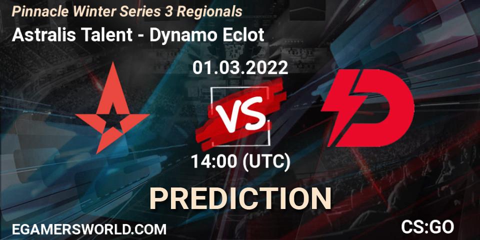 Prognose für das Spiel Astralis Talent VS Dynamo Eclot. 01.03.2022 at 14:00. Counter-Strike (CS2) - Pinnacle Winter Series 3 Regionals