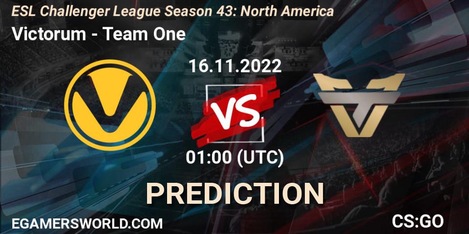 Prognose für das Spiel Victorum VS Team One. 16.11.22. CS2 (CS:GO) - ESL Challenger League Season 43: North America