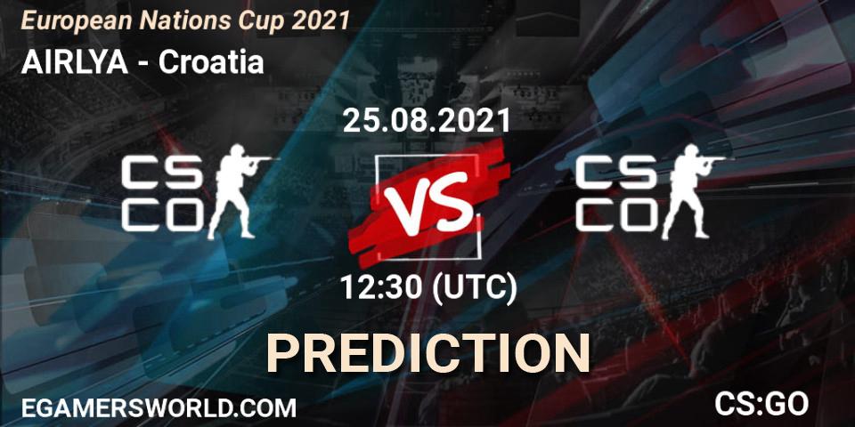 Prognose für das Spiel AIRLYA VS Croatia. 25.08.2021 at 12:40. Counter-Strike (CS2) - European Nations Cup 2021