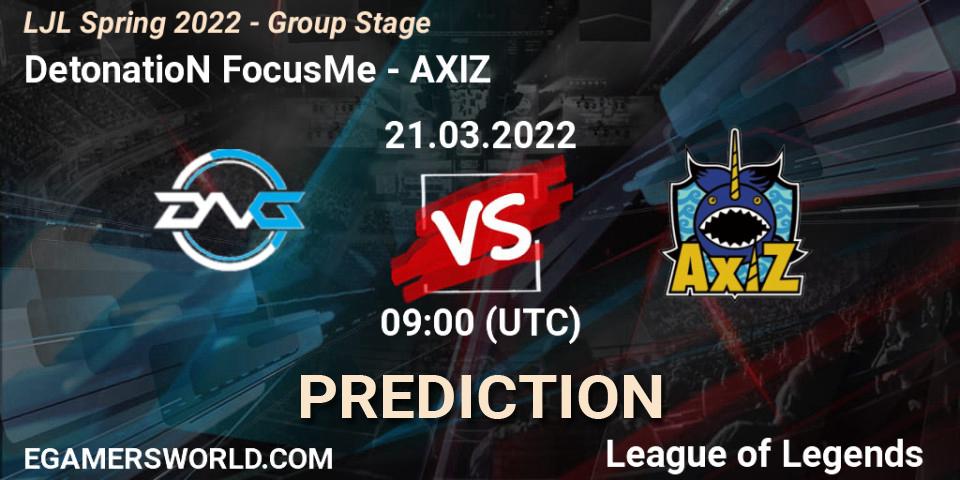 Prognose für das Spiel DetonatioN FocusMe VS AXIZ. 21.03.22. LoL - LJL Spring 2022 - Group Stage