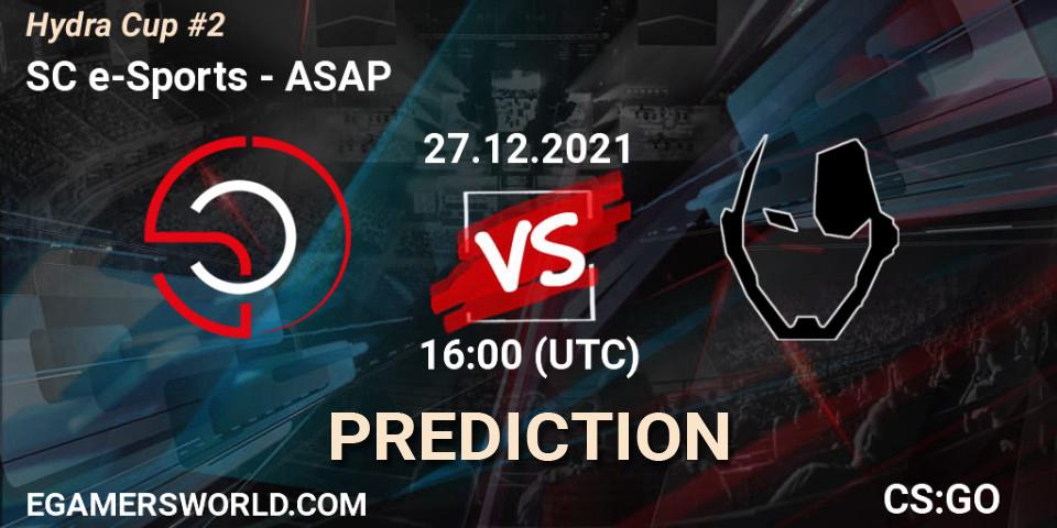 Prognose für das Spiel SC e-Sports VS ASAP. 27.12.2021 at 16:00. Counter-Strike (CS2) - Hydra Cup #2