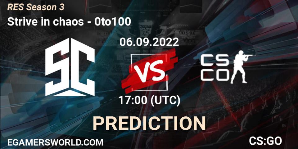 Prognose für das Spiel Strive in chaos VS 0to100. 06.09.2022 at 17:50. Counter-Strike (CS2) - RES Season 3