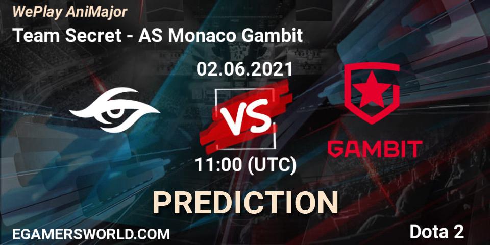 Prognose für das Spiel Team Secret VS AS Monaco Gambit. 02.06.21. Dota 2 - WePlay AniMajor 2021