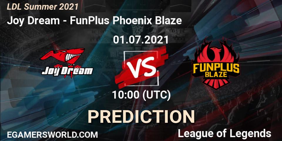 Prognose für das Spiel Joy Dream VS FunPlus Phoenix Blaze. 01.07.2021 at 10:30. LoL - LDL Summer 2021