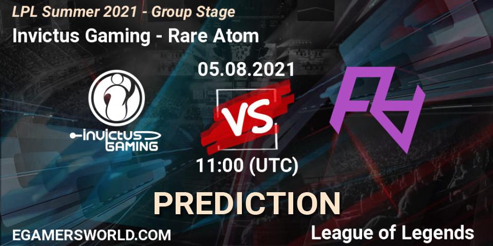 Prognose für das Spiel Invictus Gaming VS Rare Atom. 05.08.21. LoL - LPL Summer 2021 - Group Stage