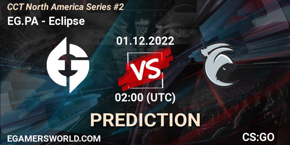 Prognose für das Spiel EG.PA VS Eclipse. 01.12.22. CS2 (CS:GO) - CCT North America Series #2