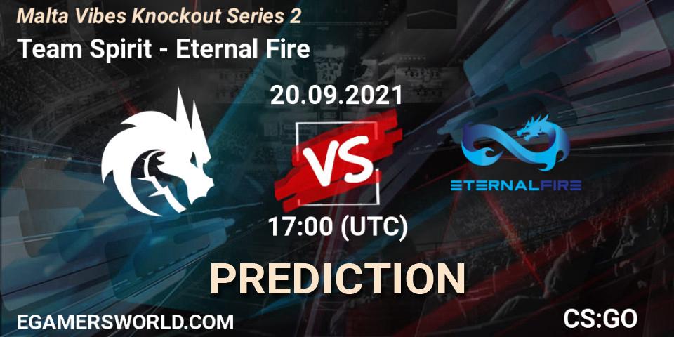 Prognose für das Spiel Team Spirit VS Eternal Fire. 20.09.2021 at 17:40. Counter-Strike (CS2) - Malta Vibes Knockout Series #2