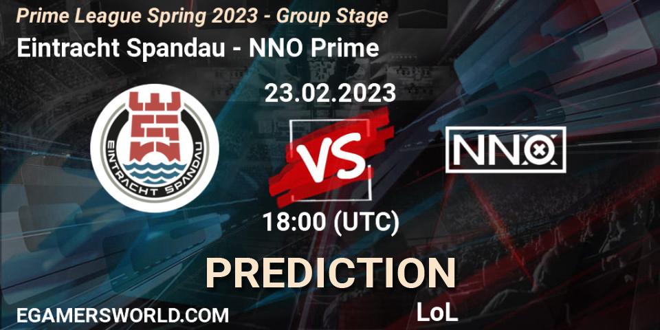 Prognose für das Spiel Eintracht Spandau VS NNO Prime. 23.02.2023 at 19:00. LoL - Prime League Spring 2023 - Group Stage