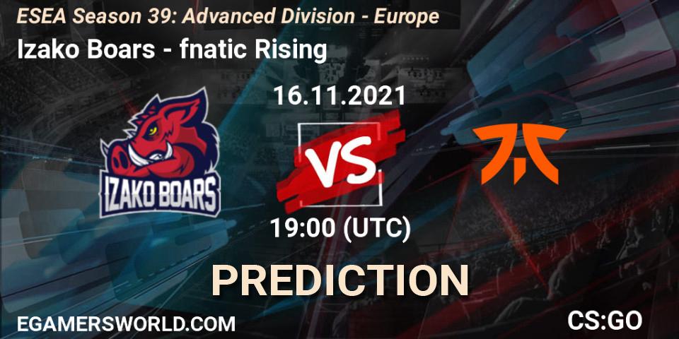 Prognose für das Spiel Izako Boars VS fnatic Rising. 16.11.21. CS2 (CS:GO) - ESEA Season 39: Advanced Division - Europe
