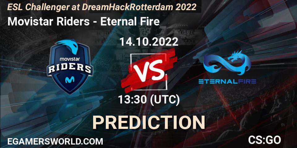 Prognose für das Spiel Movistar Riders VS Eternal Fire. 14.10.2022 at 14:05. Counter-Strike (CS2) - ESL Challenger at DreamHack Rotterdam 2022