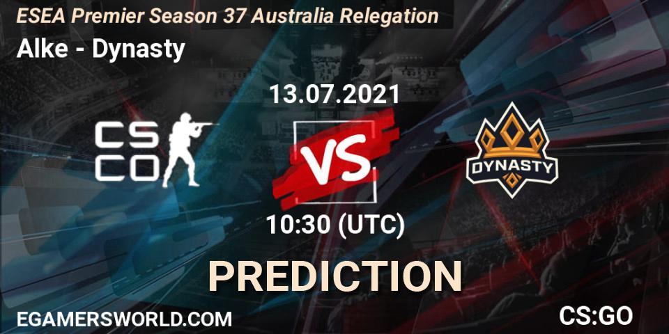 Prognose für das Spiel Alke VS Dynasty. 13.07.2021 at 11:00. Counter-Strike (CS2) - ESEA Premier Season 37 Australia Relegation