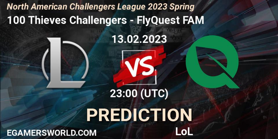 Prognose für das Spiel 100 Thieves Challengers VS FlyQuest FAM. 13.02.23. LoL - NACL 2023 Spring - Group Stage