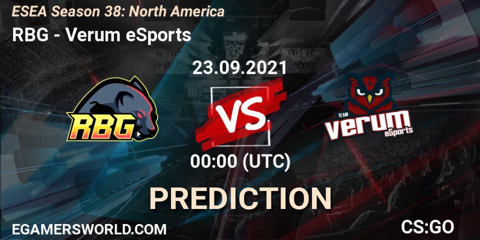 Prognose für das Spiel RBG VS Verum eSports. 27.09.2021 at 01:00. Counter-Strike (CS2) - ESEA Season 38: North America 