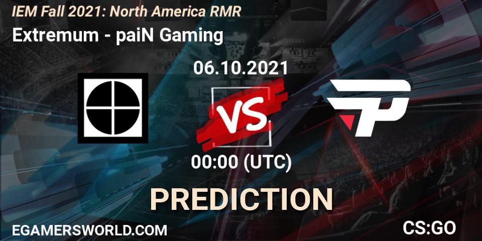 Prognose für das Spiel Extremum VS paiN Gaming. 06.10.21. CS2 (CS:GO) - IEM Fall 2021: North America RMR