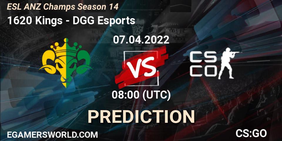 Prognose für das Spiel 1620 Kings VS DGG Esports. 07.04.2022 at 08:00. Counter-Strike (CS2) - ESL ANZ Champs Season 14