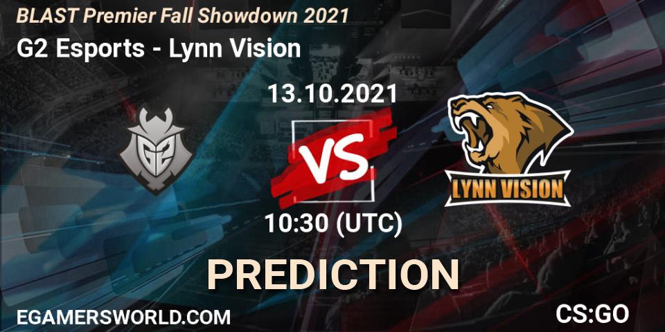 Prognose für das Spiel G2 Esports VS Lynn Vision. 13.10.2021 at 10:30. Counter-Strike (CS2) - BLAST Premier Fall Showdown 2021