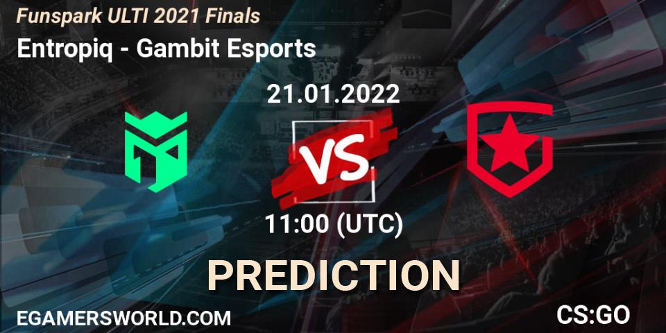 Prognose für das Spiel Entropiq VS Gambit Esports. 21.01.2022 at 11:00. Counter-Strike (CS2) - Funspark ULTI 2021 Finals
