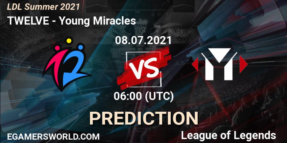 Prognose für das Spiel TWELVE VS Young Miracles. 08.07.2021 at 06:00. LoL - LDL Summer 2021