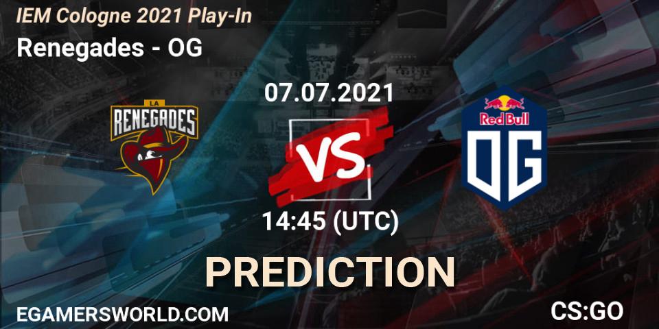 Prognose für das Spiel Renegades VS OG. 07.07.2021 at 15:00. Counter-Strike (CS2) - IEM Cologne 2021 Play-In