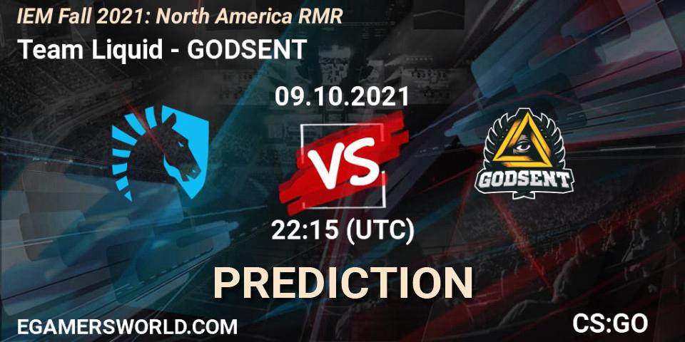 Prognose für das Spiel Team Liquid VS GODSENT. 09.10.2021 at 22:15. Counter-Strike (CS2) - IEM Fall 2021: North America RMR