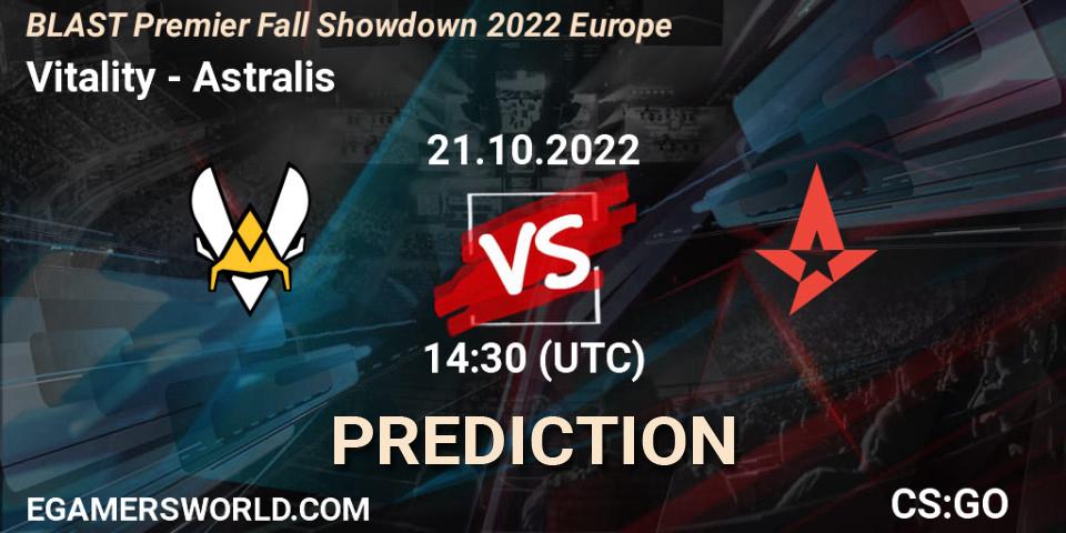 Prognose für das Spiel Vitality VS Astralis. 21.10.22. CS2 (CS:GO) - BLAST Premier Fall Showdown 2022 Europe