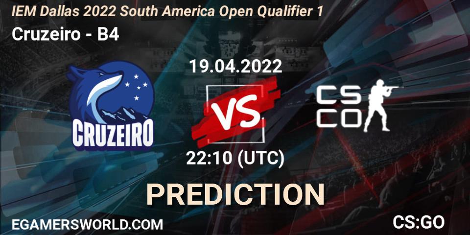 Prognose für das Spiel Cruzeiro VS B4. 19.04.2022 at 22:10. Counter-Strike (CS2) - IEM Dallas 2022 South America Open Qualifier 1