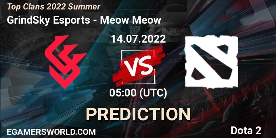 Prognose für das Spiel GrindSky Esports VS Meow Meow. 14.07.2022 at 05:04. Dota 2 - Top Clans 2022 Summer