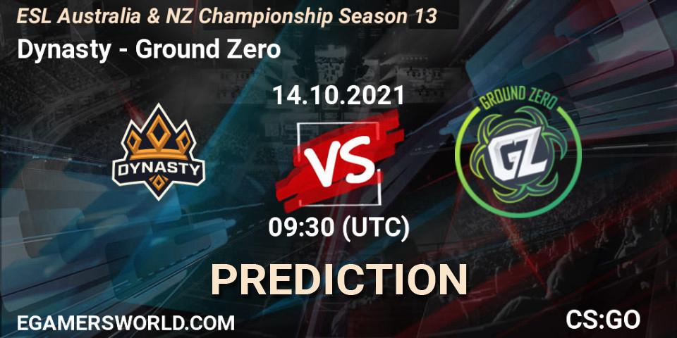 Prognose für das Spiel Dynasty VS Ground Zero. 14.10.21. CS2 (CS:GO) - ESL Australia & NZ Championship Season 13