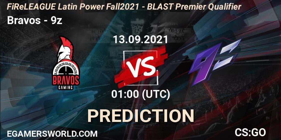 Prognose für das Spiel Bravos VS 9z. 13.09.2021 at 01:00. Counter-Strike (CS2) - FiReLEAGUE Latin Power Fall 2021 - BLAST Premier Qualifier