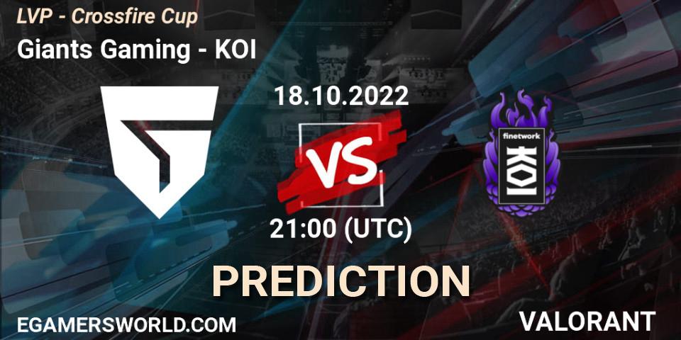 Prognose für das Spiel Giants Gaming VS KOI. 26.10.2022 at 15:00. VALORANT - LVP - Crossfire Cup