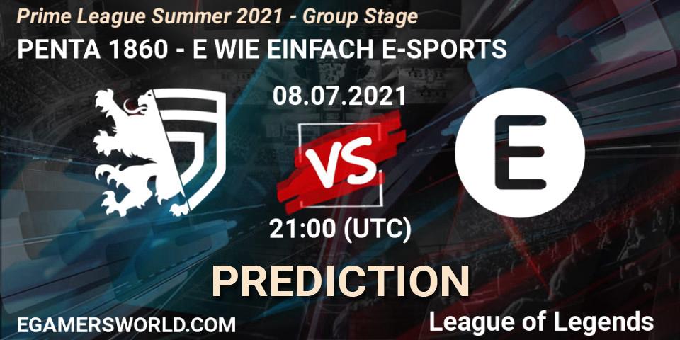 Prognose für das Spiel PENTA 1860 VS E WIE EINFACH E-SPORTS. 08.07.2021 at 20:00. LoL - Prime League Summer 2021 - Group Stage